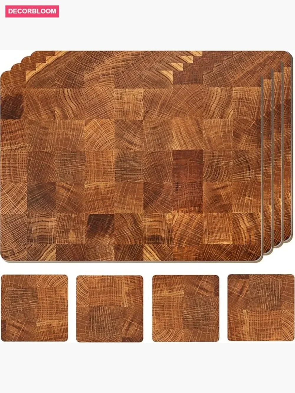 Set of 4 Heat Resistant Cork Placemats with 4 Coasters Marble Design